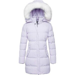 Women's Light Purple Winter Puffer Coat Warm Jacket With Removable Hood
